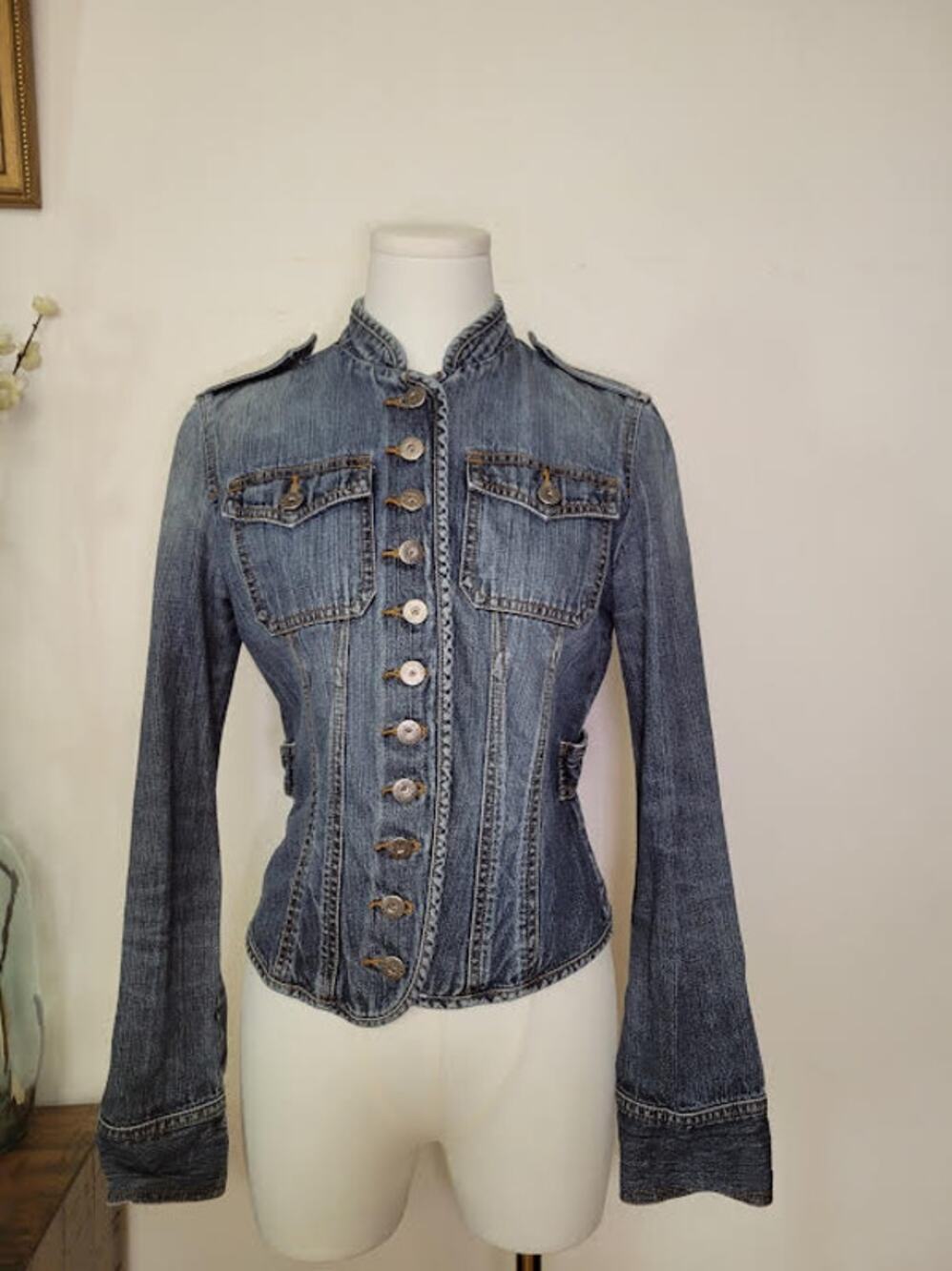 Y2K Fitted Denim Button Up Jacket Size S